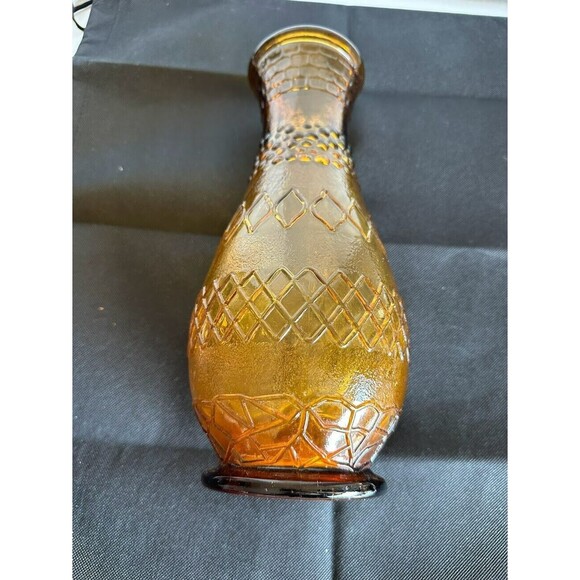 Amber Vase Vintage Large Bubble Double Diamond Design Retro 12" x 4" - Picture 5 of 5